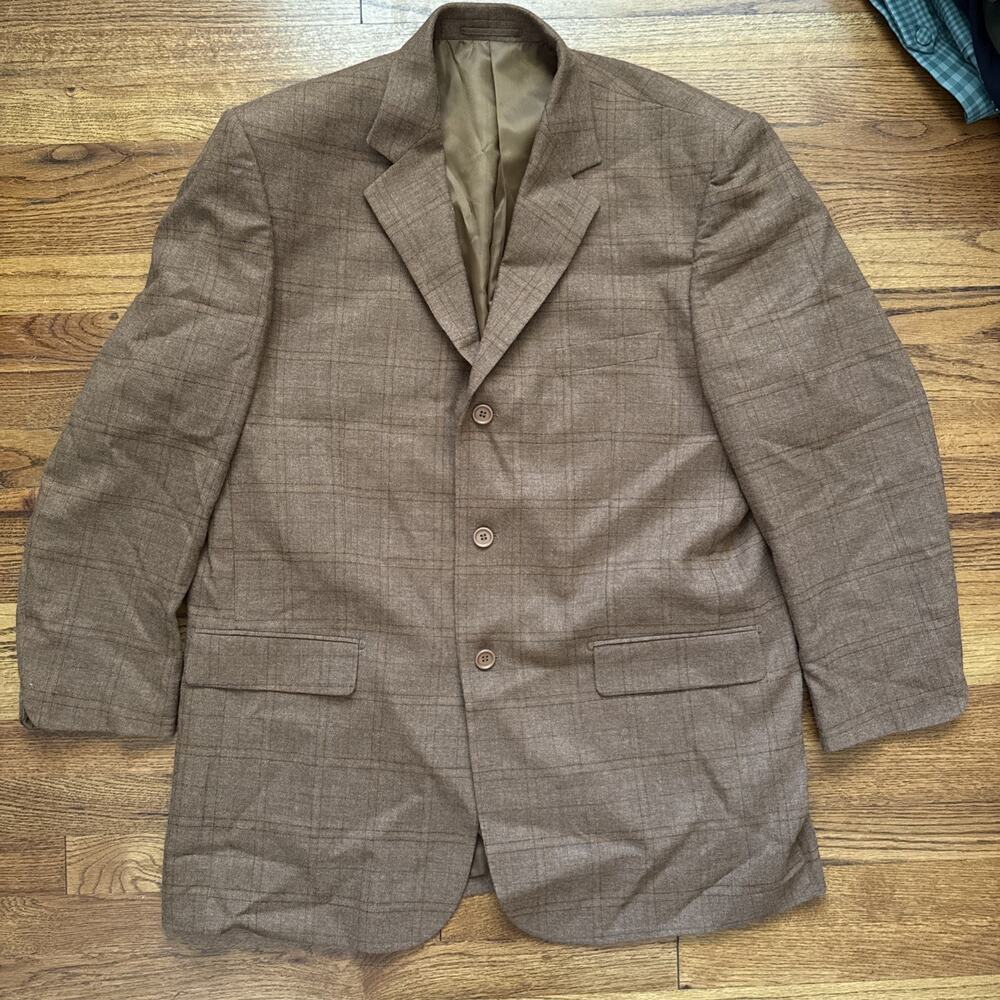 Mantoni Super 140's Mens Suit Jacket Blazer Virgin Wool Plaid Check Brown ITALY